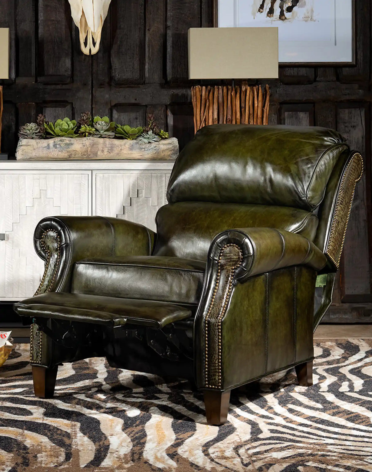 Daphne Leather Recliner in olive-green full-grain leather